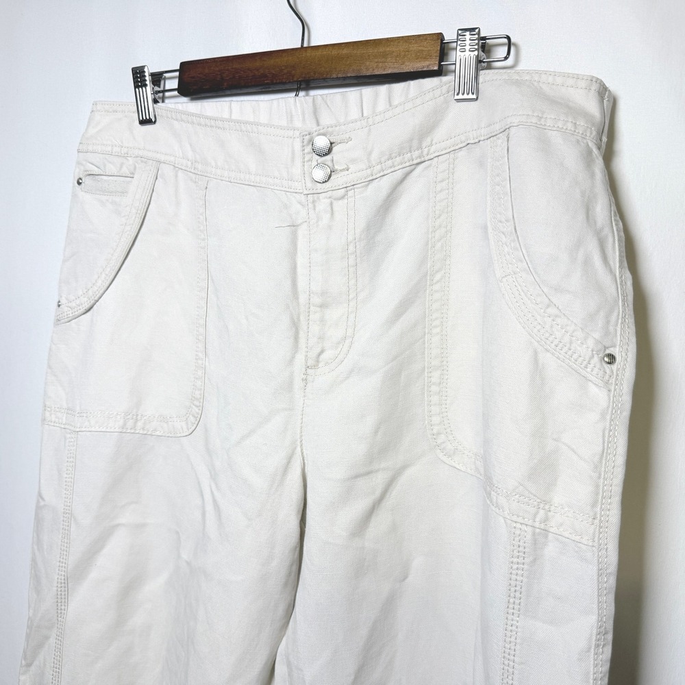 Chicos Tencel Linen Blend Crop Utility Pants Cream Size 2.5 US 14 Elastic Back